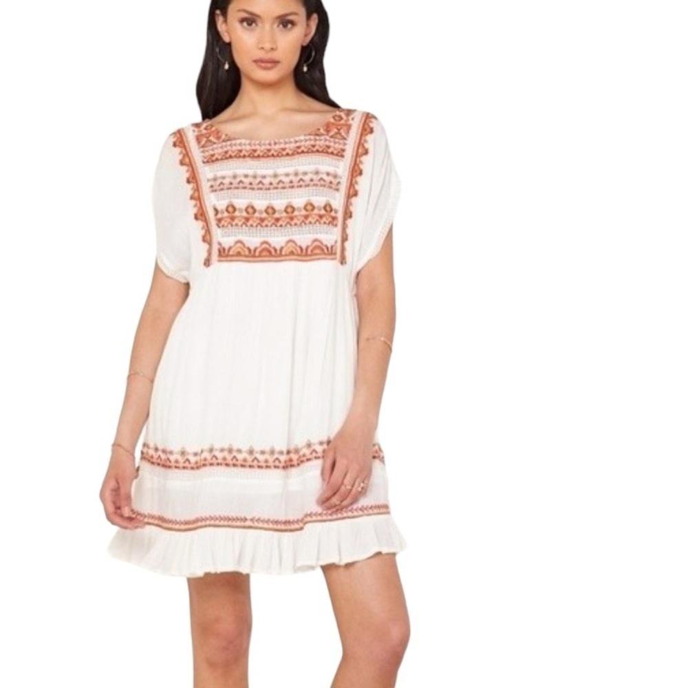 FREE PEOPLE Sunrise Wanderer Embroidered Mini Dress Size XS in Ivory